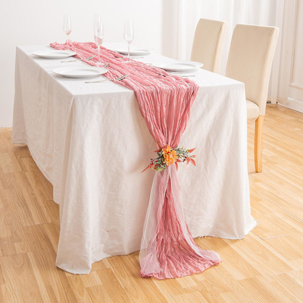 4m Gaze-løper til bryllup, bordløper i cheesecloth, Rustikk styling White