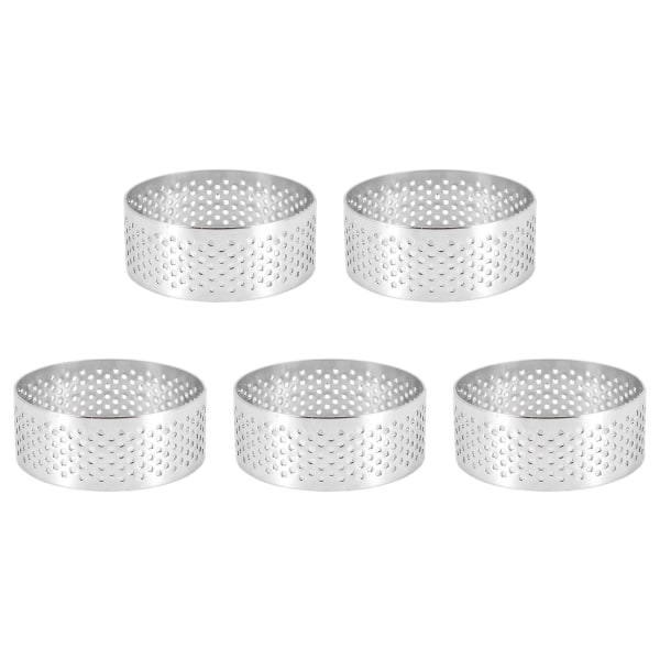 Ruostumattomasta teräksestä valmistettu reikäinen piirakkarengas, 5 kpl 5 cm reikäinen kakku-mousse-rengas, DIY pyöreät piirakkarenkaat Silver