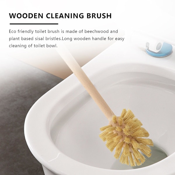WC-harja, 2 kpl Puinen WC-harja Koivusta, Vahvat Harjakset 360° Puhdistusvoimalla wood color