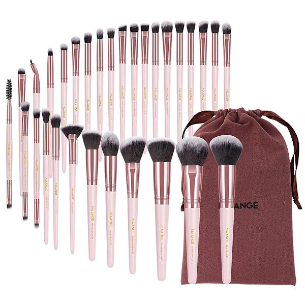 30st Professional Makeup Brush Set Foundation Concealers Ögonskuggor Powder Blush Blending Borstar Skönhetsverktyg med påse Pink Gold