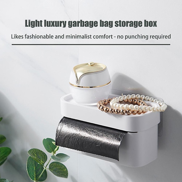 Veggmontert søppelposeoppbevaringsboks Multipurpose søppelposeholder Stor kapasitet Bærepose dispenser White