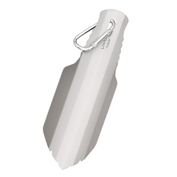 Titaaninen puutarhakauha ulkoilukäyttöön, retkeilyyn, vaellukseen, reppuretkeilyyn, lapio pidikkeellä Shovel with Clip