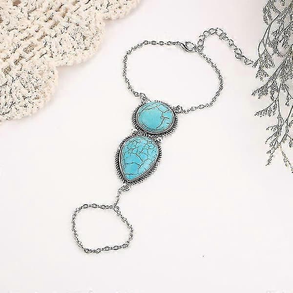 Boho Retro Kjendis Turkis Slave Kjede Ring Armbånd Håndsele - antikk Sølv [DB] Dame