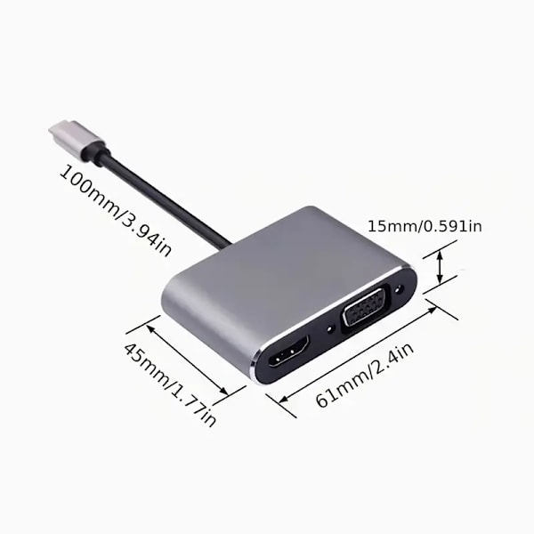 USB C -keskitin HDMI VGA -monitoimiseen, 4-in-1 USB C - VGA -monitoiminen