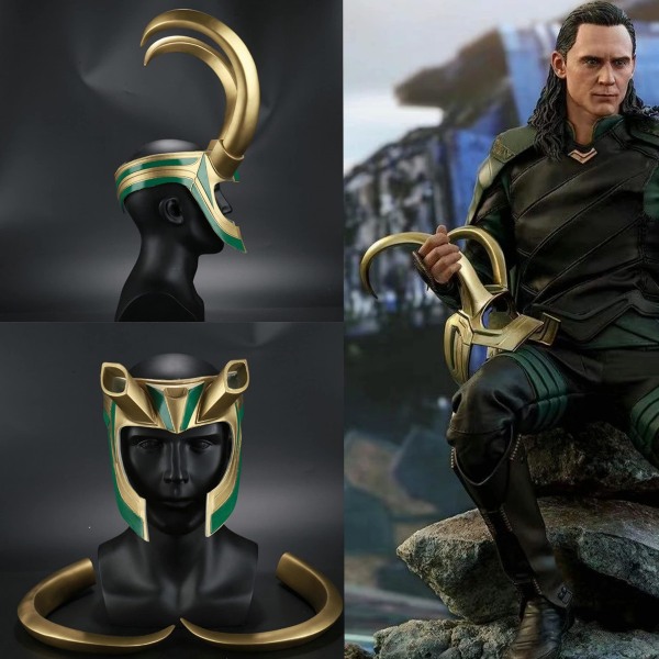 Superhjälm med Horn Film Thor 3 Ragnarok Loki Laufeyson PVC Mask Cosplay Halloween Kostymer Rekvisita för Vuxna Barn Kid style