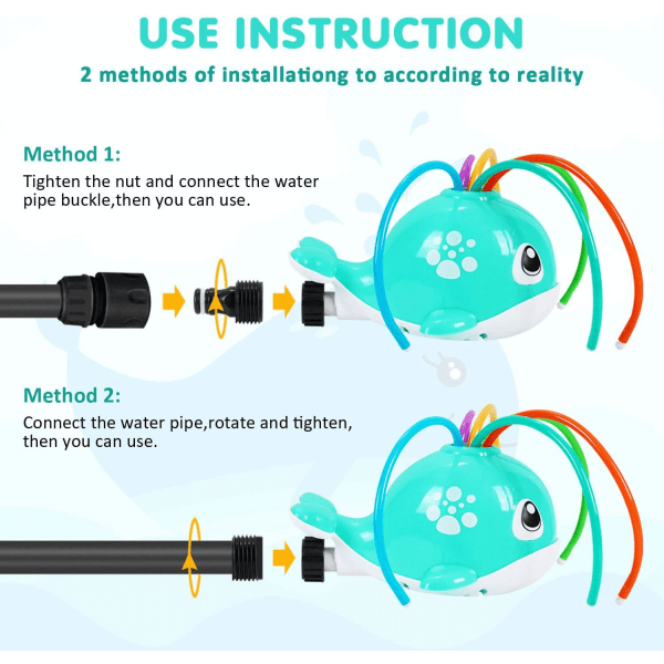 Sprutleker for barn, hvalformet sprutleke med 6 svingende rør, sprutleke morsomt spill