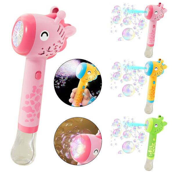 Elektrisk Giraff-Bubbelblåsare med Ljus 10 Hål Cartoon Djur Barn Handhållen Automatisk Bubbelblåsare Maskin Leksak Pojkar Flickor Födelsedagspresent Yellow