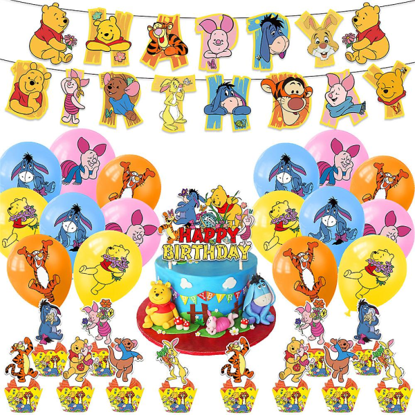 Winnie The Pooh Party Supplies Decorations Balloons Banner Cake Topper Cupcake Toppers Set Gifts  (FMY)