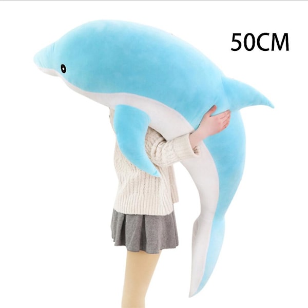 Kawaii Myk Delfin Plysj Dyr Stoppet Dukke Dyre Nap Pute Jul Blue 50CM