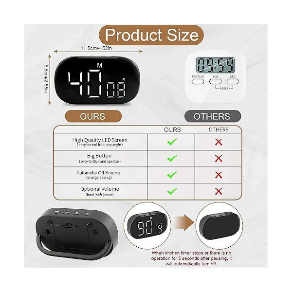Digital Köktimer, Digital Timer Äggtimer, Digital Köktimer, Stoppur, Väckarklocka, för Black