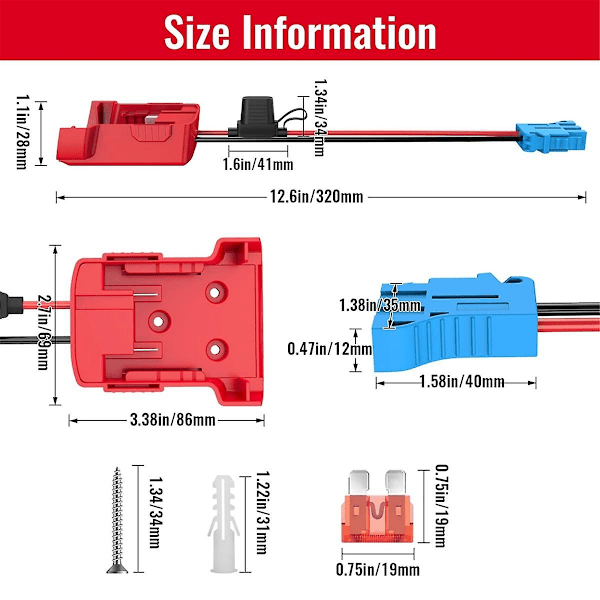 Power Wheels Adapter för batteri med kabelhärdaanslutning 12AWG-tråd med 40A säkring för Peg-Perego Red