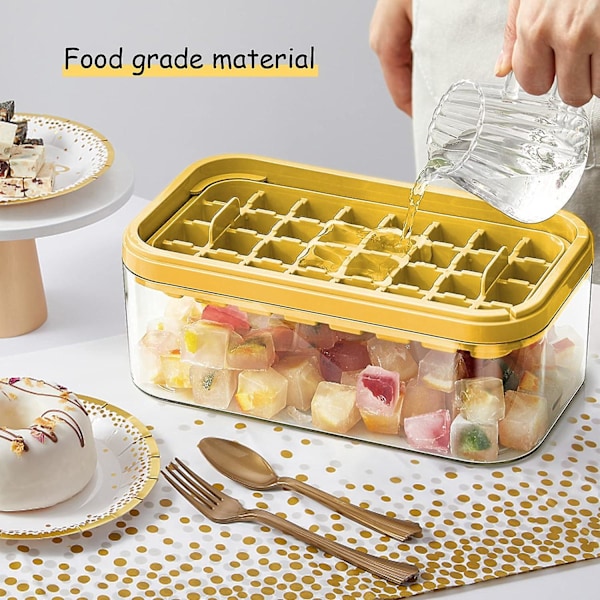 SDIGV Isbitbricka med lock och behållare, 2-pack för frys, 64 st isbitsform (grön) Yellow