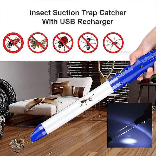 Kraftfull Insektsfångare, Spindel- och Insektsfångare med LED-ljus, Uppladdningsbar Insektsdammsugare (säker för insekter)BY