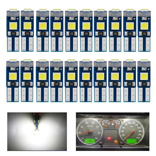 20X T5 Super Bright 3 SMD 3030 LED Glas Base Lampe Speedometer Belysning Farver White