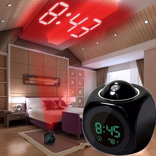 Kreativ LCD Digital Projektions Laser Vækkeur Display Stemme Rapport Dekoration white