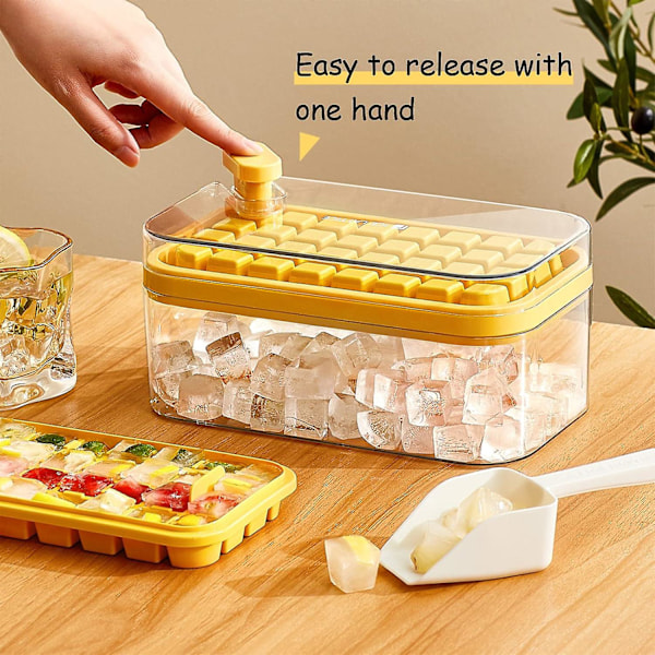 SDIGV Isbitbricka med lock och behållare, 2-pack för frys, 64 st isbitsform (grön) Yellow