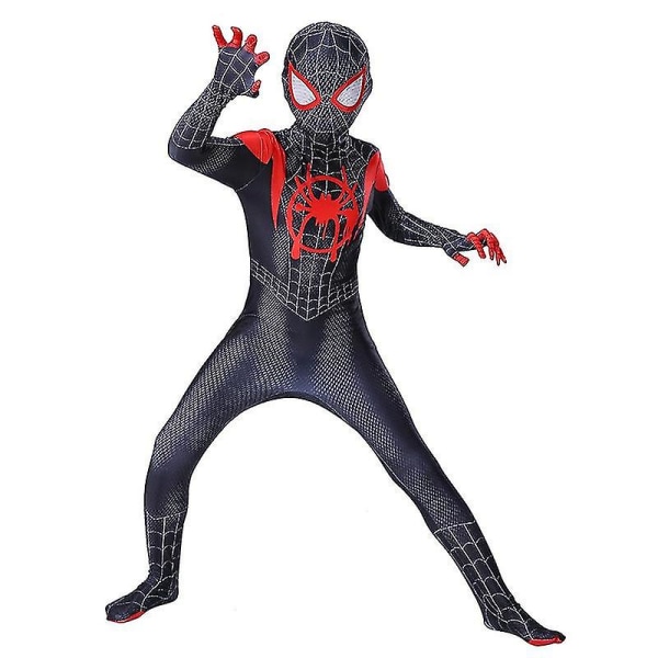 Kids Miles Morales Kostym Spiderman Cosplay Jumpsuit Halloween Cosplay Kostym 150CM