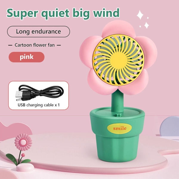 Landlig vindblomst lille ventilator USB-opladning høj skønhed blomst kontor studerende sovesal skrivebord lille ventilator Pink