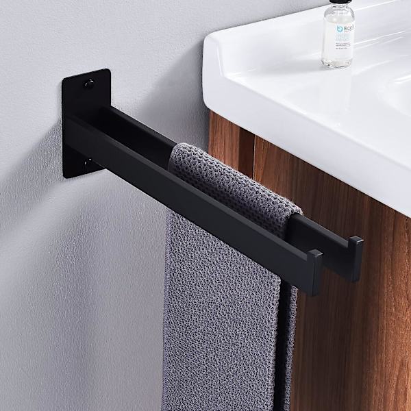 Neliönmuotoinen ruostumattomasta teräksestä valmistettu pyyhekuivain kahdella käsivarrella, seinäasennuspyyhekuivain kylpyhuoneeseen ja keittiöön, mattamusta 39 cm black