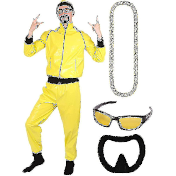 90'er Berømthed Kostume Voksne Gul & Sort Shell Suit Hl4-yujia-yuyu [DM] XL