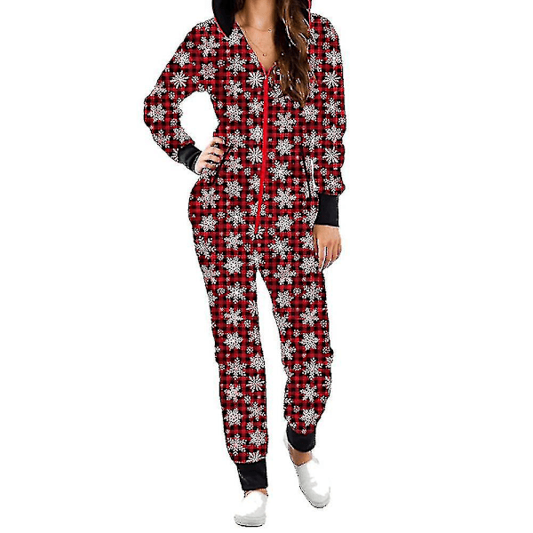 Jule-Onesies for Kvinner 1 Del Pyjamas Jumpsuit Sleepwear Pyjama Snowflake Plaid XL