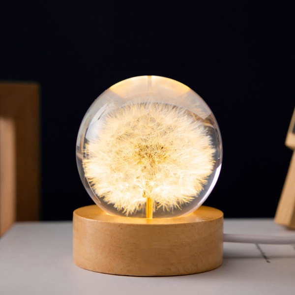 2024 Ny Blomst Krystallkule Lampe, Løvetann i Glass, Gaver til Kvinner, Mamma, Barn Dandelion