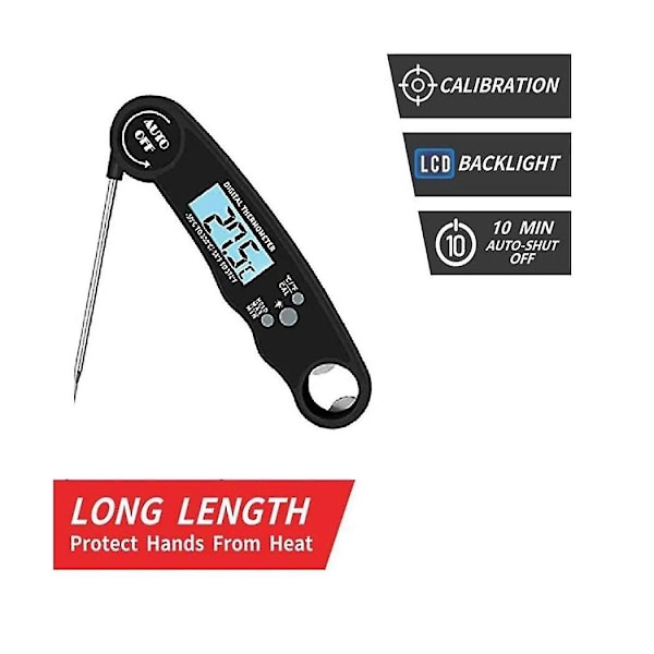 Kötttermometer, Instantläsning, Digitalt Mattermometer, Bakgrundsbelyst LCD-Skärm Vikbar Lång Sond