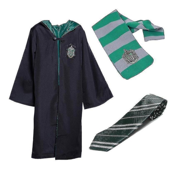 Harry Potter Gryffindor Ravenclaw Slytherin Robe Kappa Slips Kostym Scarf Slytherin Aldult XL
