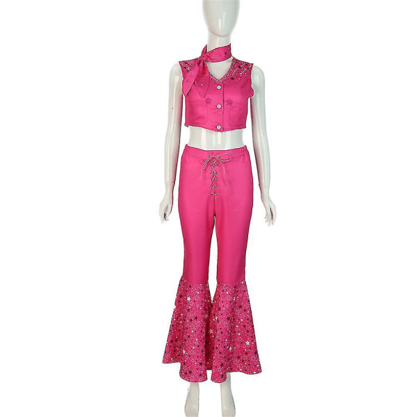 Kvinnor Barbie Cosplay Kostym 70-talet 80-talet Hippie Cowgirl Outfits Set Väst Topp + Byxa + Slips Halloween Party Fancy Dress Up L