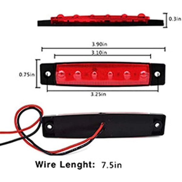 10 kpl 6 LED 9,7 cm Kuorma-auton perävaunun vilkkuvalot, punaiset merkkivalot, kuorma-auton ohjaamon takamerkkivalot (punaiset)