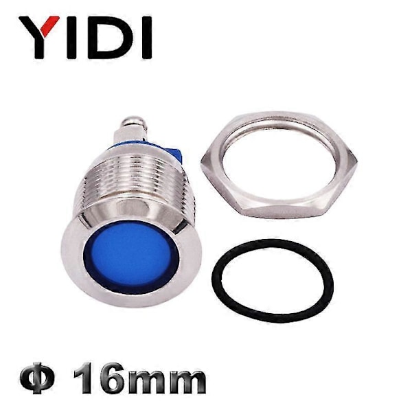 16mm Vandtæt Krom Metal Indikatorlys, 12v 24v 220v Rød Grøn Blå Hvid Gul Pilotlampe Signallys Skrueterminal