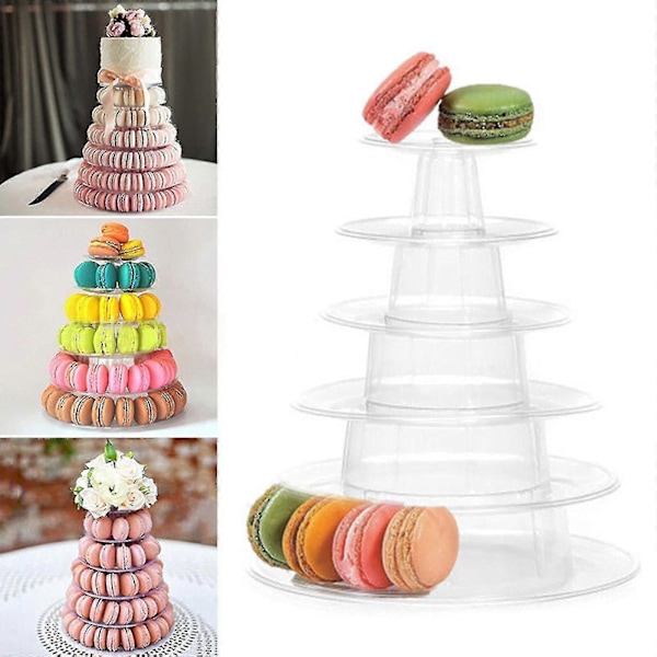 Macaron-kaka Displayställ 6-lagers Rund Plastkaka Tornställ