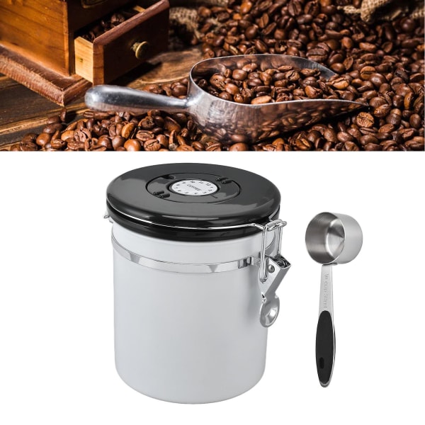 Lufttæt Kaffebeholder Opbevaringskrukke Datospærrer CO2 Udløbsventil Rustfrit Stål Beholder Hvid variationValue