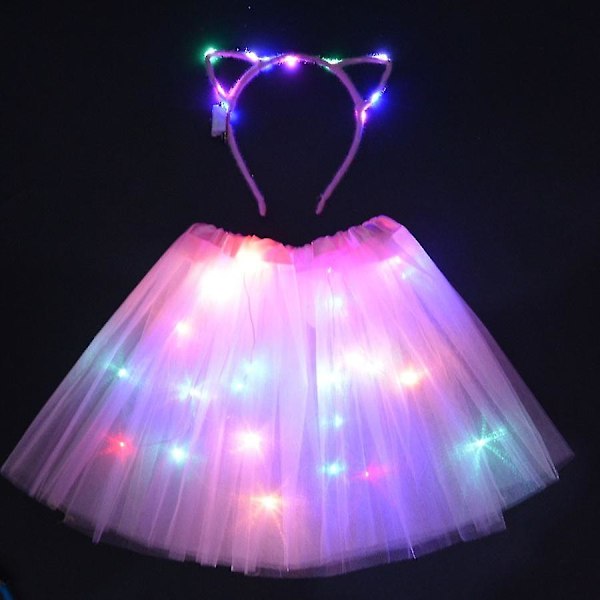 Jente Kvinne Led Skjørt Fe Lys Tutu Glød Katt Kanin Øre Krone Hodebånd Fest Gave Bursdag Bryllup Kostyme Halloween Jul 15 for teenage or adult