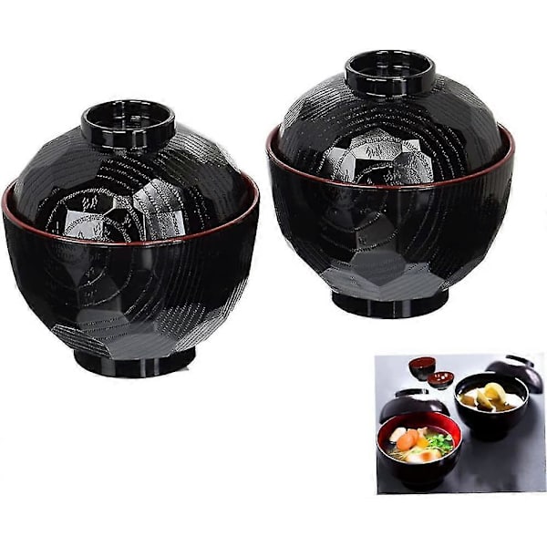 4-pakks tradisjonelle japanske boller Lettvekts ris/miso suppeboller med lokk (2 boller og 2 lokk)
