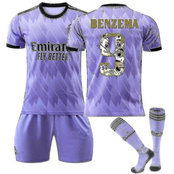 22-23 Golden Ball Vinnare Benzema Commemorative Edition tröja fotboll t-shirts för män Jersey set Vuxna barn 22-23 Away Kids 28(150-160CM)