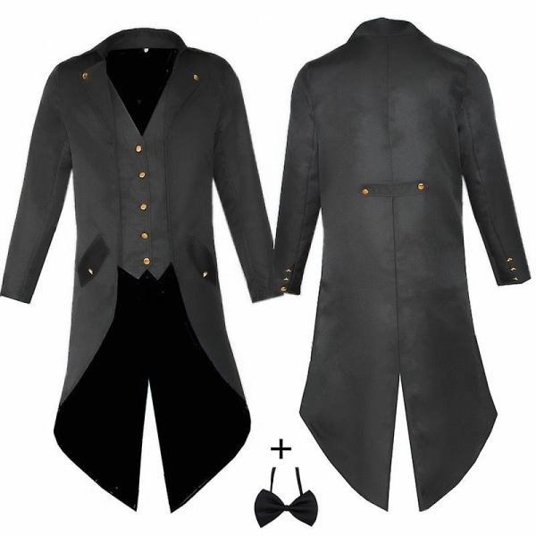 Herre Retro Kjolejakkesæt Butterfly Jakke Gotisk Steampunk Lang Victoriansk Kjole Frakke Enkelt Bryst Svale Uniform Aldult Barn Black kid size145