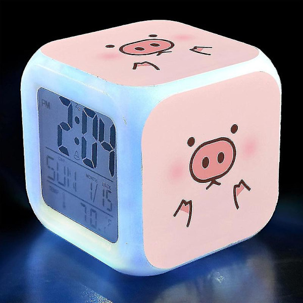 Paris Väckarklocka för Barn 7 Färgväxlande Nattlampa Sängbordsväckarklocka Par Eiffeltornet Väckarklocka för Flickors Sovrumsdekoration XCBY Pig Theme