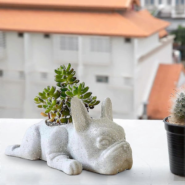 Liten Hund Succulent Planter, Resin Växtkruka, Fransk Bulldog Form Blomkruka, Mini Valp Växtplanterare