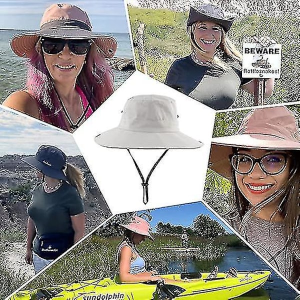 Dam sommar solhatt bred brätte utomhus UV-skydd hatt hopfällbar hästsvans hink keps för strand fiske vandring  (FMY) Pure Beige