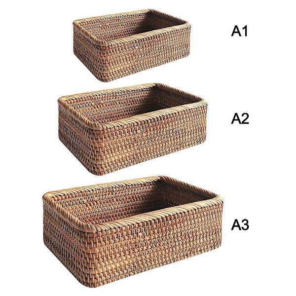 Håndlavet rektangulær vævet rattan fletkurv frugtbakke brød håndstrikket etui enkel bærbar picnic opbevaringsboks hjem køkkenartikler dekoration A1