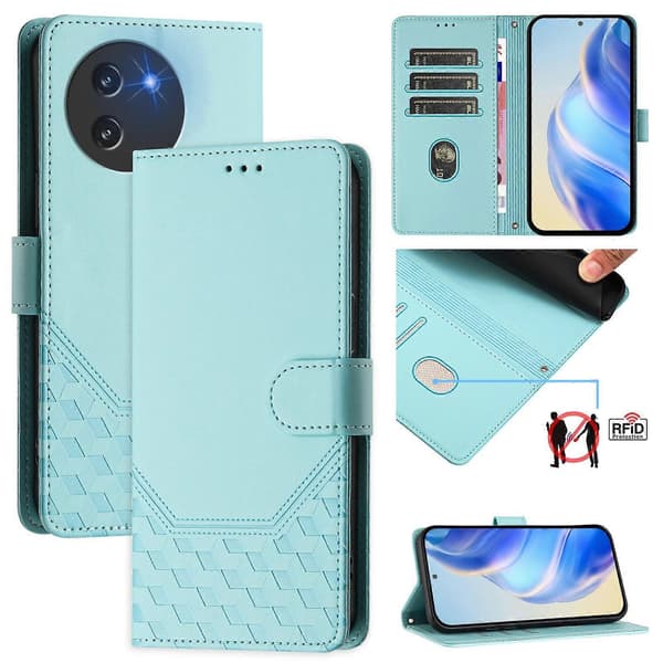 Honeycomb-preging RFID Lær Telefonveske For Doogee Note 59 / Note 59 Pro [DB]