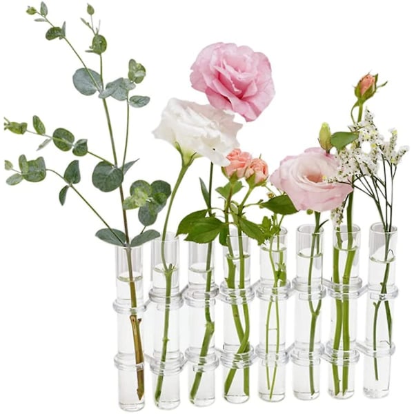 Hængslet blomster vase testrør, 8 stk testrør blomster vaser plante display holder, bord midtpunkter vase med børste 8Pcs S- 15 x 2.2 cm