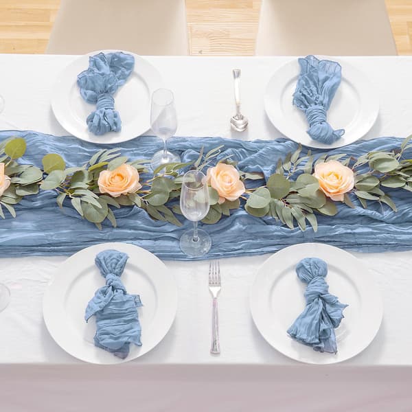 4m Gaze-løper til bryllup, bordløper i cheesecloth, Rustikk styling Blue