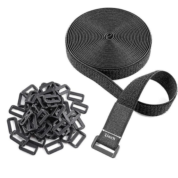 10m x 20mm Uudelleenkäytettävät Velcro-kiinnitysnauhat, säädettävät kaapelihihnat 50 muovisella soljella, vapaasti leikattavat mustat nylon Velcro-kaapelihihnatBY 10m X 20mm