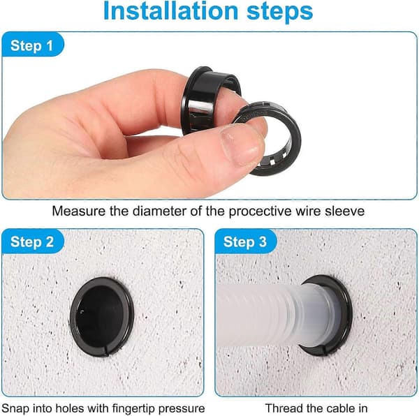 Kabel Snap Bushing Grommets, 36 stk. 8 mm/0,31\" Monteringsdiameter Nylon Snap Bushing