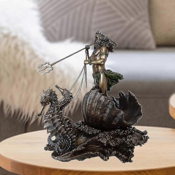 Poseidon Gresk Havets Gud Statue Resin Art Neptun På Sjøhest Figur