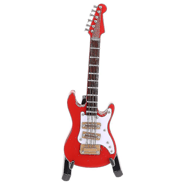 10cm Miniatyr Elektrisk Guitar Replika Med Stativboks Musikalsk Instrument Model Ornament Julegave Hjemme Dekorationssæt Red