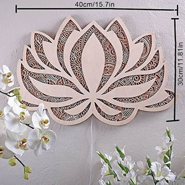 Lotusblomst Mandala Yoga Rom Kunst Vegglampe I Tre Med Dimmer - Perfekt For Avslapping Og Dekorasjon-hao