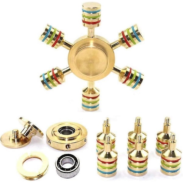 Fingertoppsspinnare Regnbåge Fidget Spinner Leksaker Spinner Metall 6 Arm Hand Spinner Mässing Anti Stressleksak Spiner, Present Till Barn